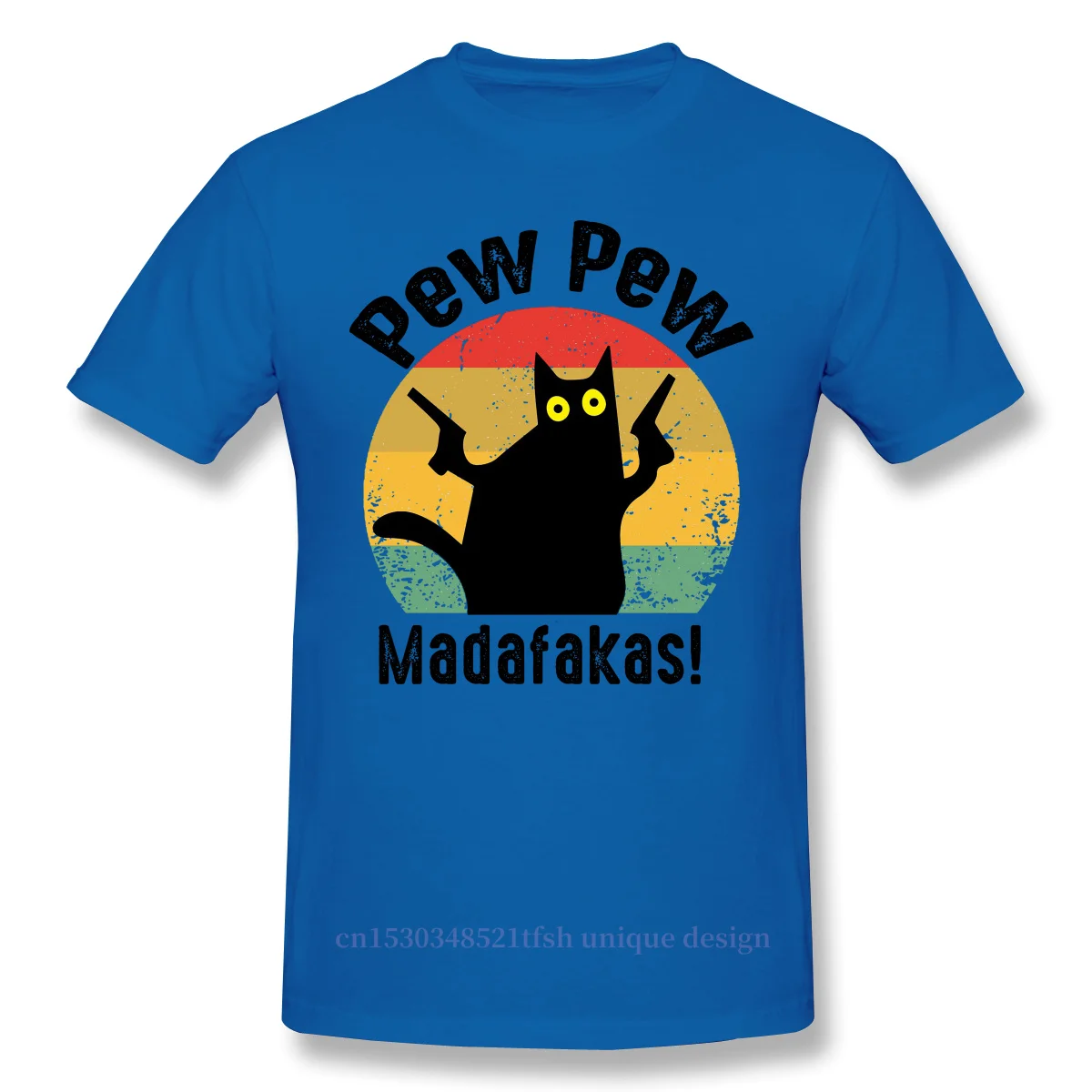 

Retro Vintage Cat Pew Pew Madafakas Funny Cat T-Shirt Men Short Summer Sleeve Funny Humor Internet Slang Casual Shirt Loose