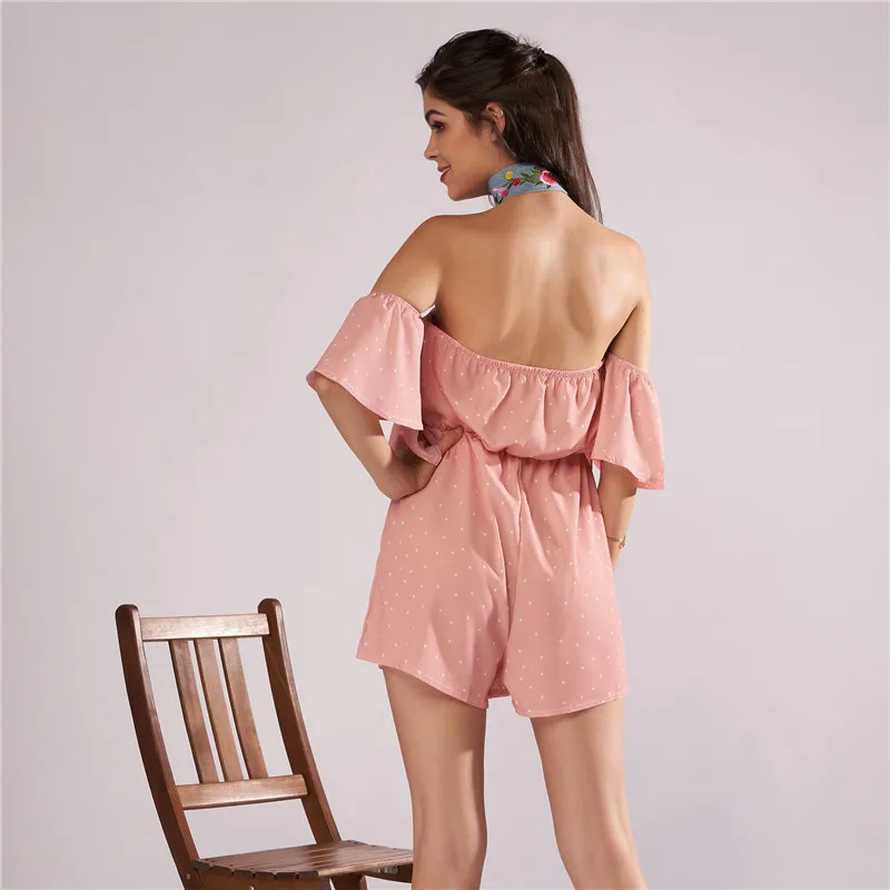 

2021 Summer New Slash Neck Playsuits Women Casual The Shoulder High Waist Lace Up Sexy Strapless Backless Playsuits