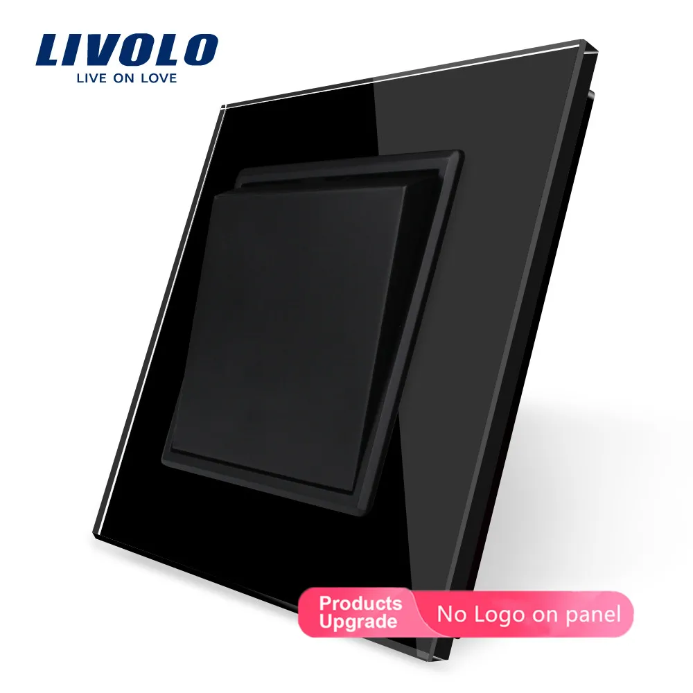 Black-No logo Livolo производитель ЕС стандартный Роскошный белый кристалл стеклянная панель, 1 банда 1 способ кнопочный переключатель, VL-C7K1-11/12, без логотипа - Цвет: Black-No logo