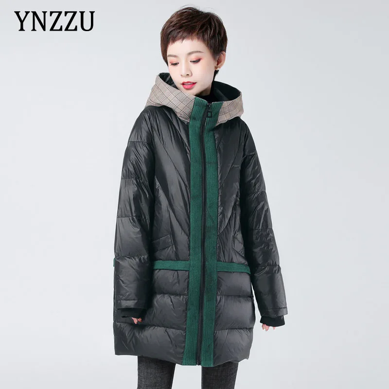 

Casual Winter Hooded Down jacket Women's Large size Patchwork Female Warm Coat Thick 90% White duck down Outwear YNZZU 1O312
