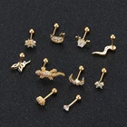 Серьга-гвоздик из нержавеющей стали с винтом, ювелирное изделие для пирсинга Змея Ящерица Геккон Цветок Луна хрящевая спираль раковина Козелка, ювелирное изделие, 1 шт.