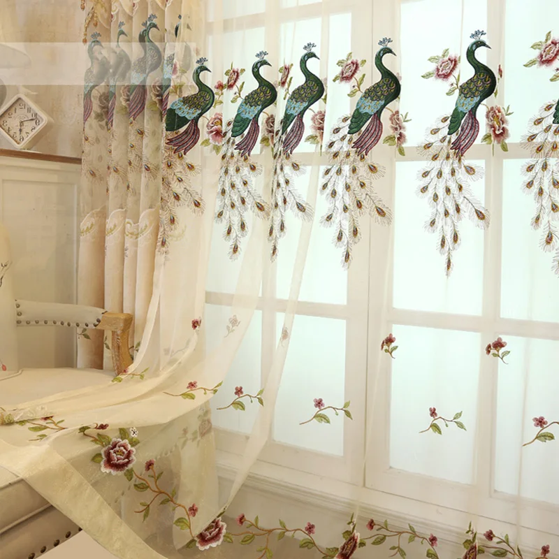 

European Hollow Peacock Luxury Curtains For Living Room Embroidery Thick Window Drapes Balcony Bedroom Custom Size M043&C