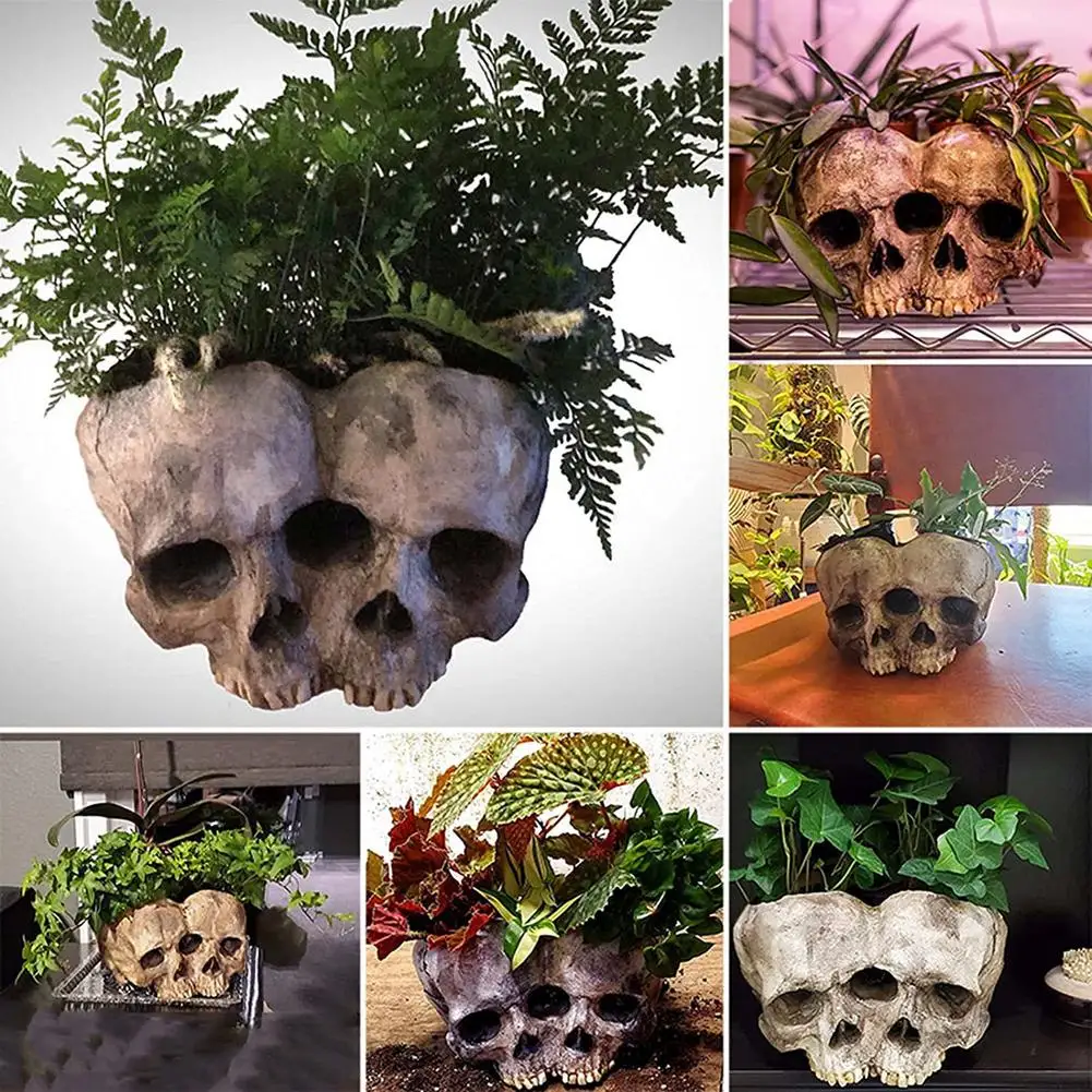 

Resin Crafts Human Tooth Skull Fossils Teaching Skeleton Model Halloween Home Office Flower Pot Planter Skull Pot Decoration