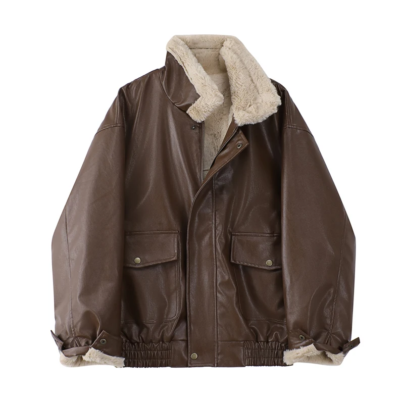 

Зимняя женская меховая куртка с длинным рукавом Свободная теплая овечья шерсть винтажная утепленная локомотивная Женская шикарная мотоци...