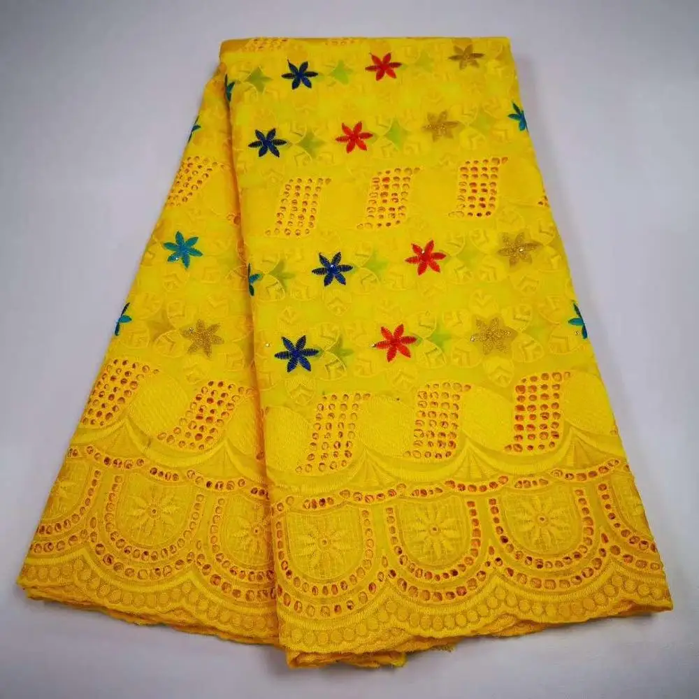 5 ярдов швейцарская кружевная хлопковая ткань с цветочной вышивкой со стразами