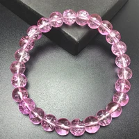 pink powder crystal quartz natural stone streche bracelet woman elastic cord pulserase beads lovers jewelry gifts