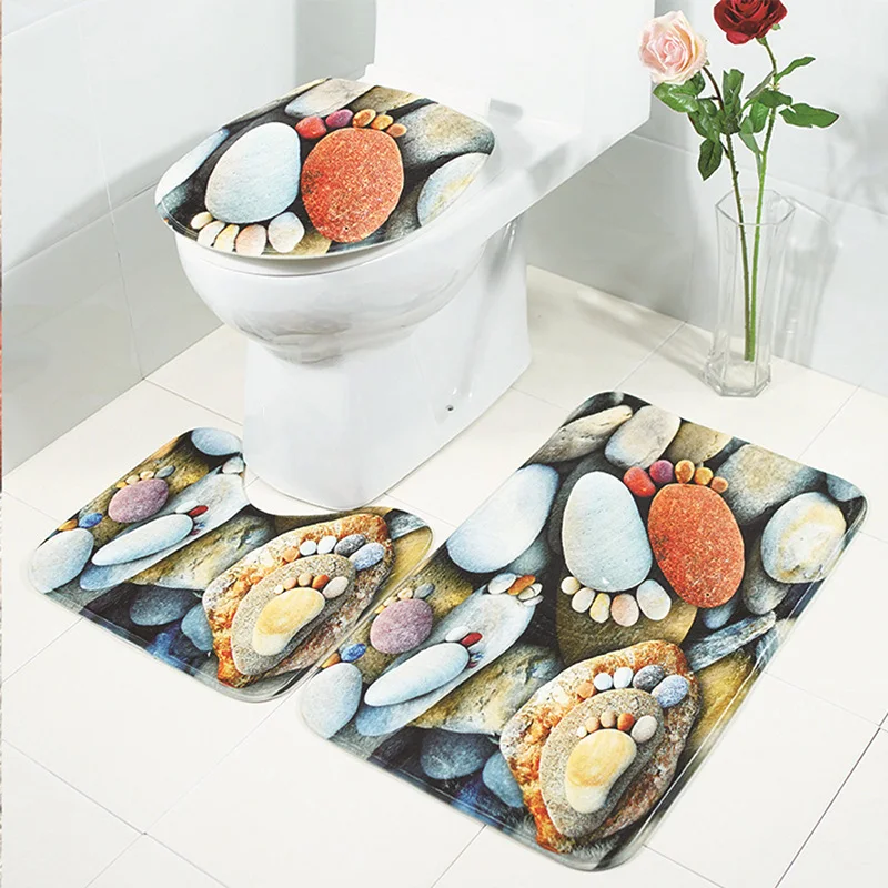 Classic Bathroom Mats Anti Slip Natural Scene Beach Shell Rug with Toilet Cover Home Decoration | Дом и сад