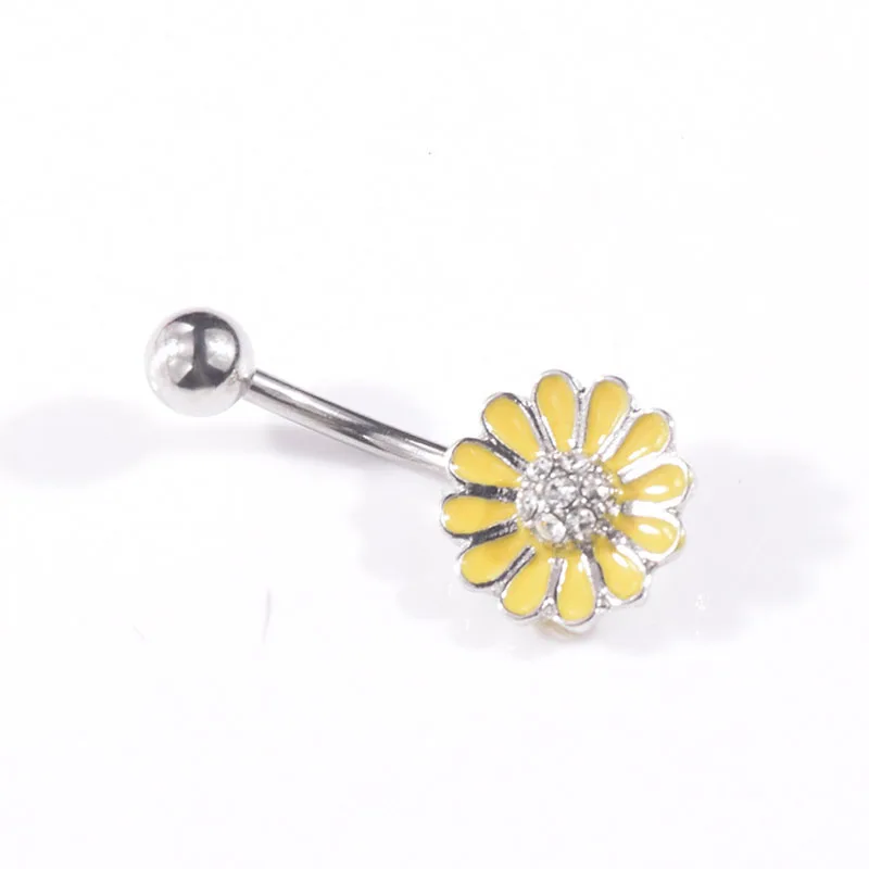 Милый стразы цветок пупка кольца из нержавеющей стали бижутерия для пирсинга
