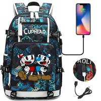 cuphead game mugman school bags women men backpacks laptop travel bags multifunction usb charging backpack mochila