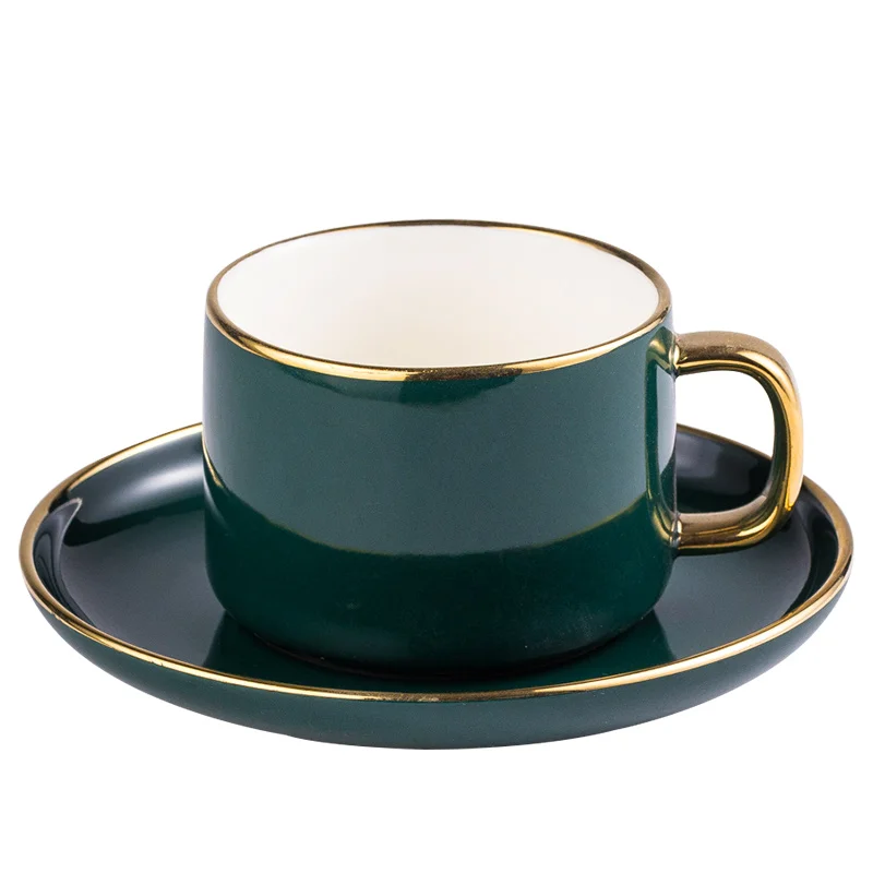 

European Luxurious Gold Rim Ceramics Coffee Tea Cups Golden Top Grade Bone China Saucer Set Birthday Couples Gifts