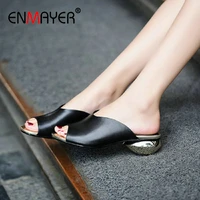 enmayer 2020 luxury shoes women designers outside slippers women genuine leather solid summer strange style women slides 34 42