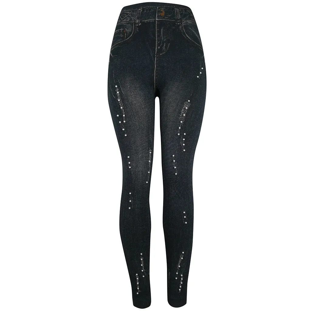 Женские брюки с высокой талией хит продаж имитация джинсов выдвижные тонкие