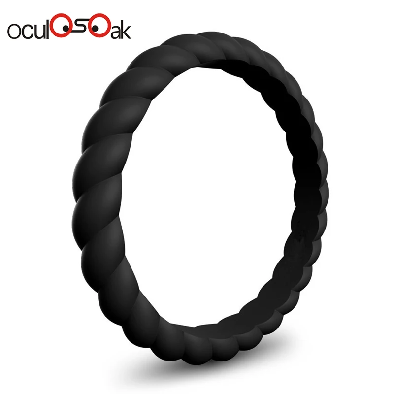 Black Hot Fashion 3mm Thin Braided Silicone Ring For Women Wedding Rings Sports Hypoallergenic Crossfit Flexible Rubber Finger Ring - Цвет основного камня: Black