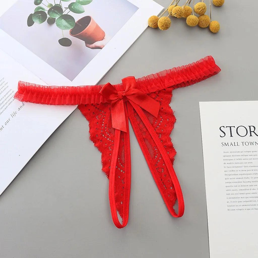 

Bowknot Panties Sexy Women Lace Thongs Temptation Sexy Lingerie Hollow Crotch Erotic Lingerie Ladies Underwear Low Waist Briefs