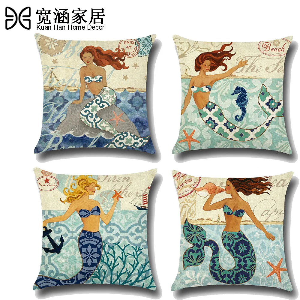 

Nordic Classical Mermaid Pillowcase Princess Cotton Linen Pillow Case Romantic Pillow Cushion Cover Home Decor 45x45cm corgi