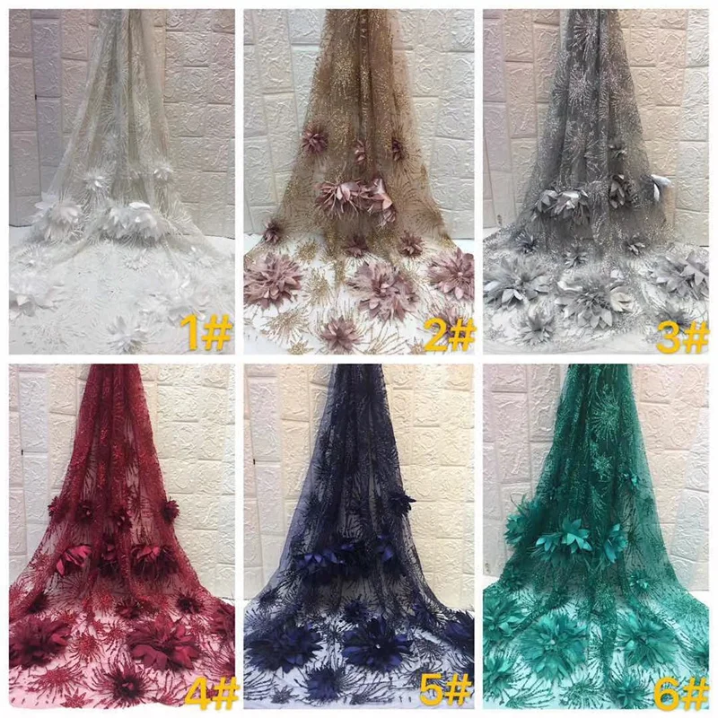 

New Africa Lace Fabric High Quality with beads manual Applique French tulle lace sequins Fabric Used for women Wedding dress