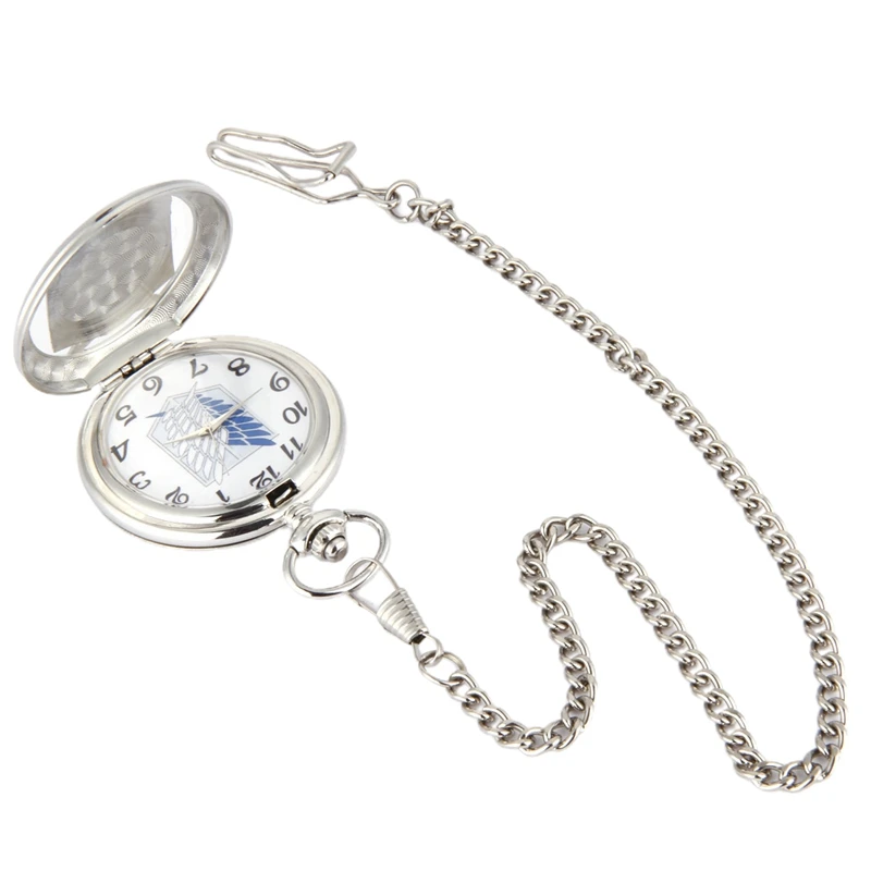 

Retro Anime Hollow Pocket Watch Creative Wing Sliver Necklace Chain Quartz Clock Attack On Titan Men Women Watches Gifts