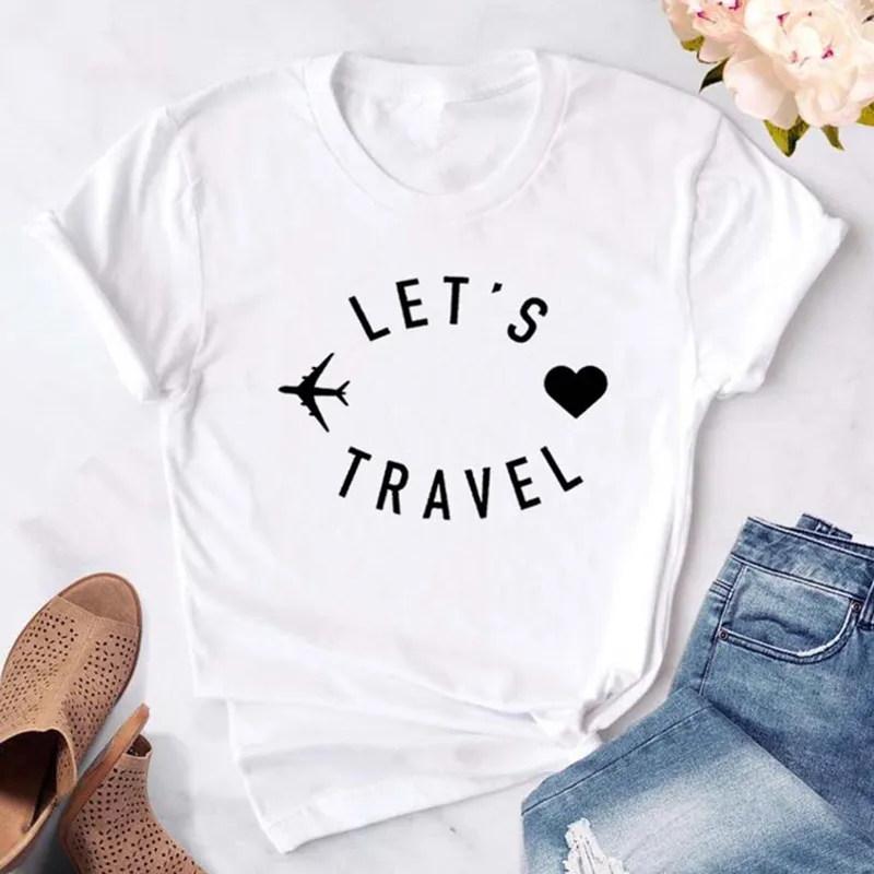 Женская хлопковая Футболка let's travel Повседневная забавная футболка в подарок