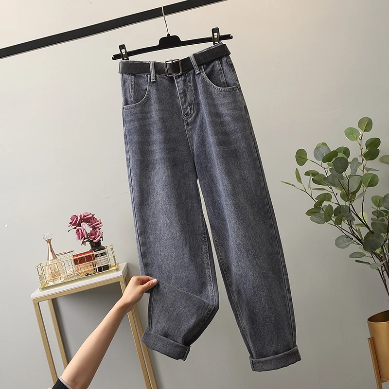 

2020 Spring and Summer New Chic Cropped Jeans Women's Large Size Fat mm Loose Straight Wide Leg Daddy Tappered Pants Fashion