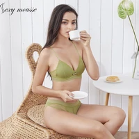 sexy mousse bra and panties sets push up deep v wireless lace see through new comfortable green black sexy young girl bow knot