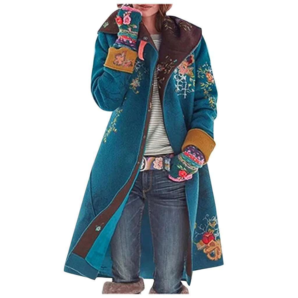 

Women's Mid-length Printed Top And Long-sleeved Woolen Coat