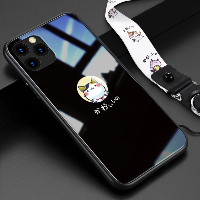 keaimaomi black Для iphone 11 pro max 6,5 6,1 чехлы из закаленного стекла защитные чехлы для телефона с милым животным котом для iphone 11 pro стеклянная оболочка Крышка - Цвет: keaimaomi black