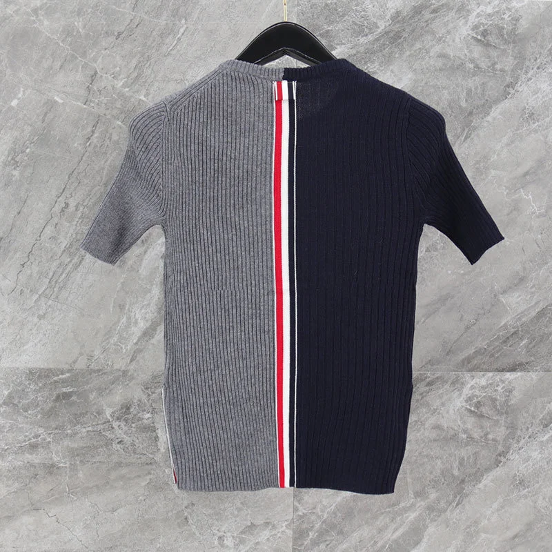 

Женский однотонный пуловер в полоску, с коротким рукавом