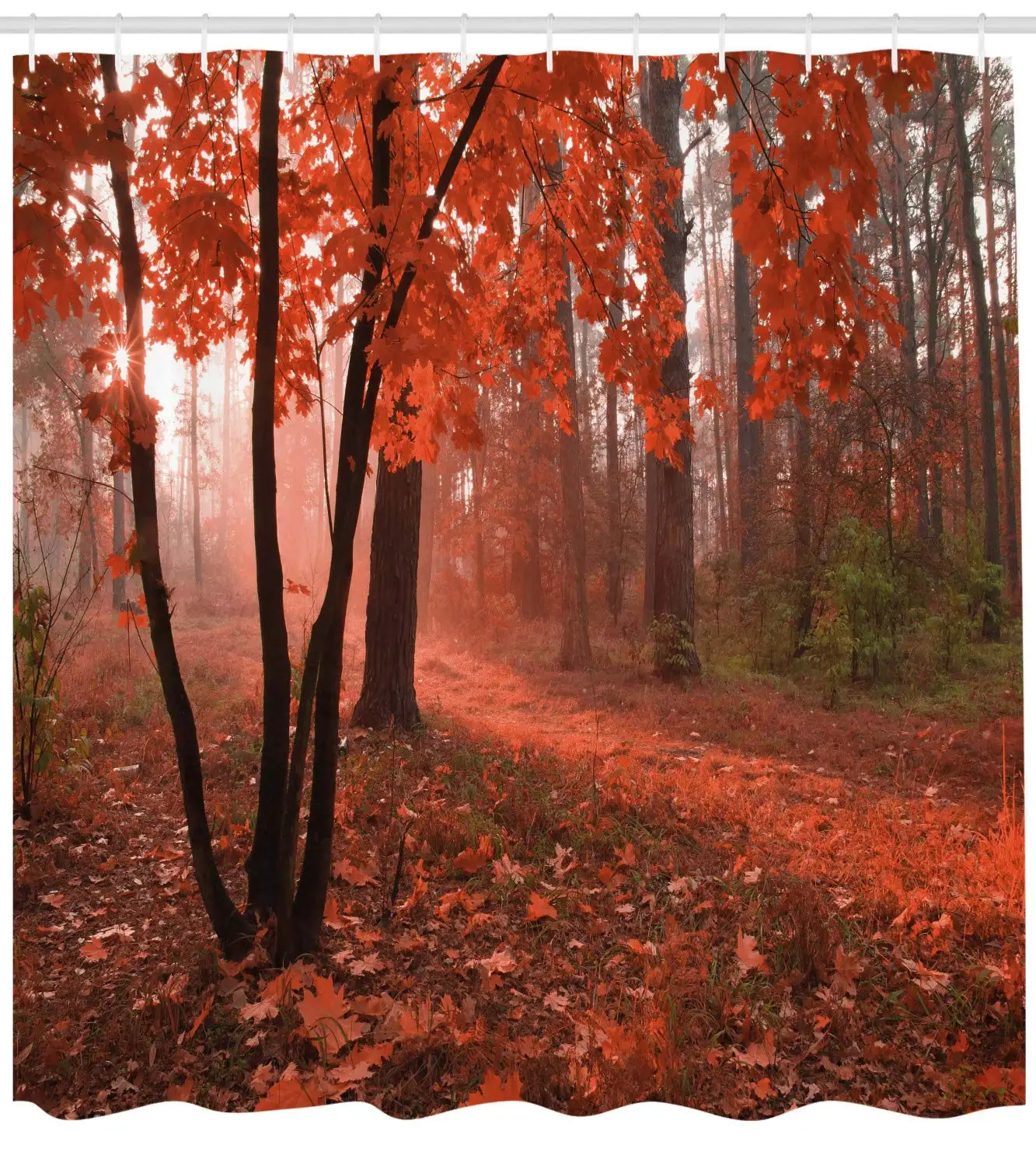 Осенняя занавеска для душа Туманный лес с листьями из лиственных сезонных