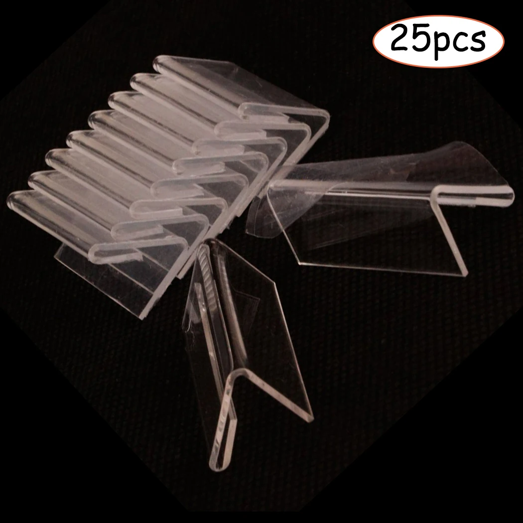 Transparent Display Stand 25pcs Mini Sign Holder Price Card Tag Label Counter Top 20*40mm Hold Acrylic | Дом и сад