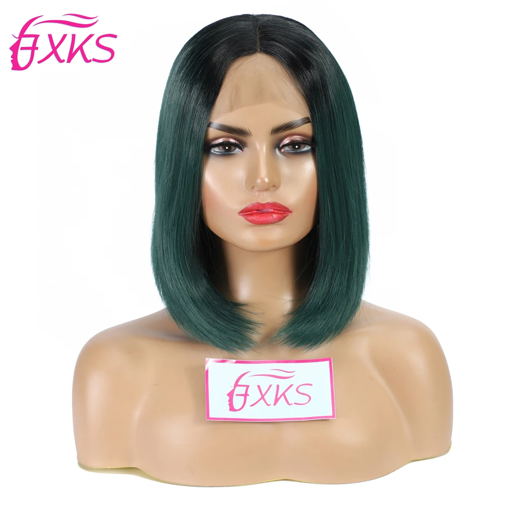 

Зеленые синтетические парики Омбре на сетке спереди, прямые волосы естественного цвета, Короткие парики на сетке спереди, блонд, 613, парики н...