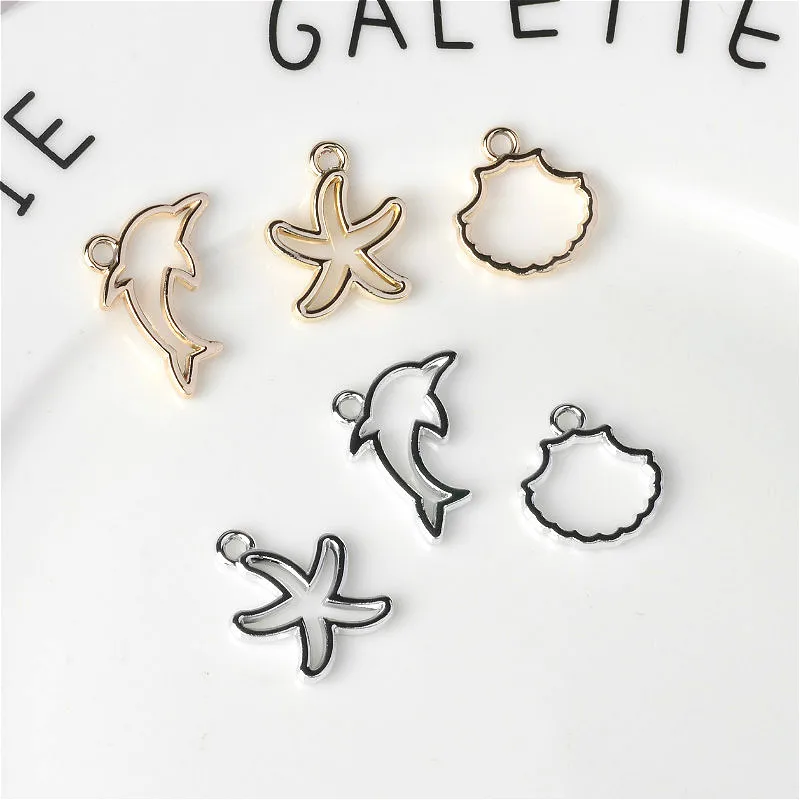 

10pcs Marine Series Dolphin Starfish Shell Alloy Jewelry Accessories DIY Earrings Necklace Pendant Material Enamel Pendant