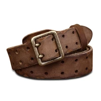 lgfd20614 double needle copper buckle belts retro first layer of pure leather full grain leather belt