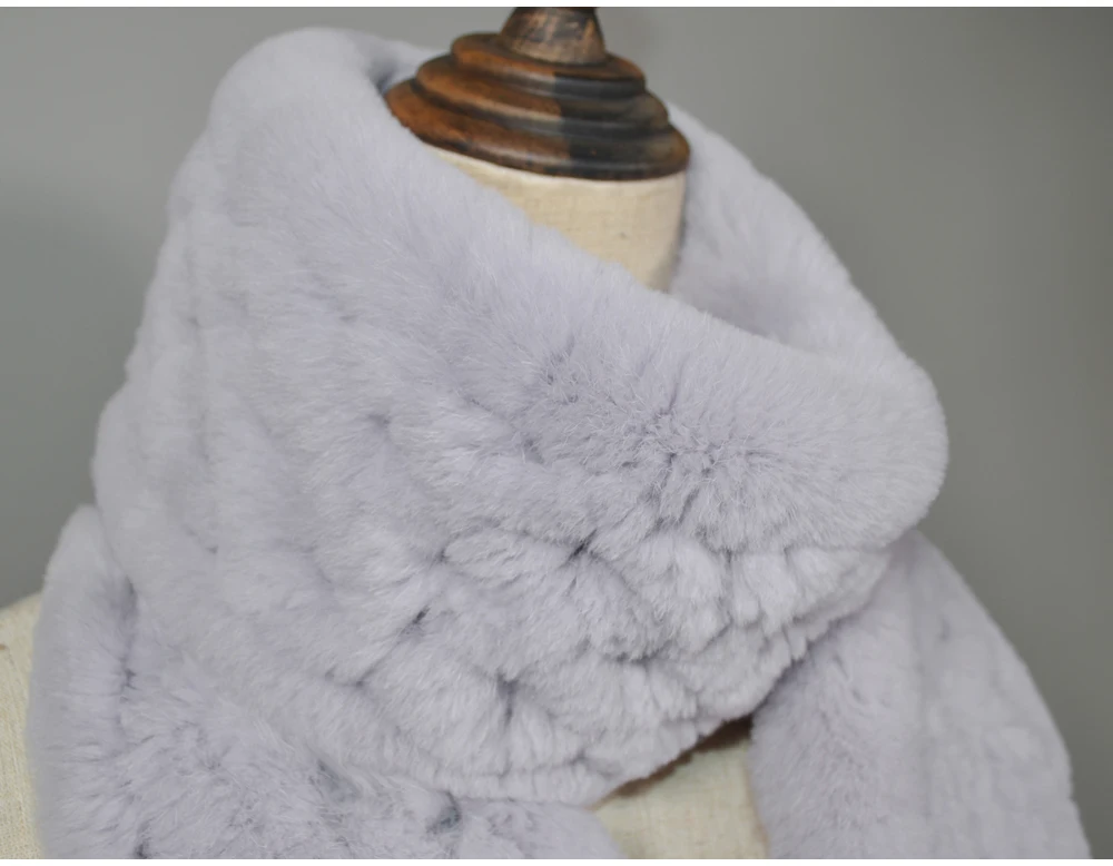 Winter Long Style Women Real Rex Rabbit Fur Scarf Rex Rabbit Fur Warm Soft Ring Scarfs High Quality Knit Rabbit Fur Scarves