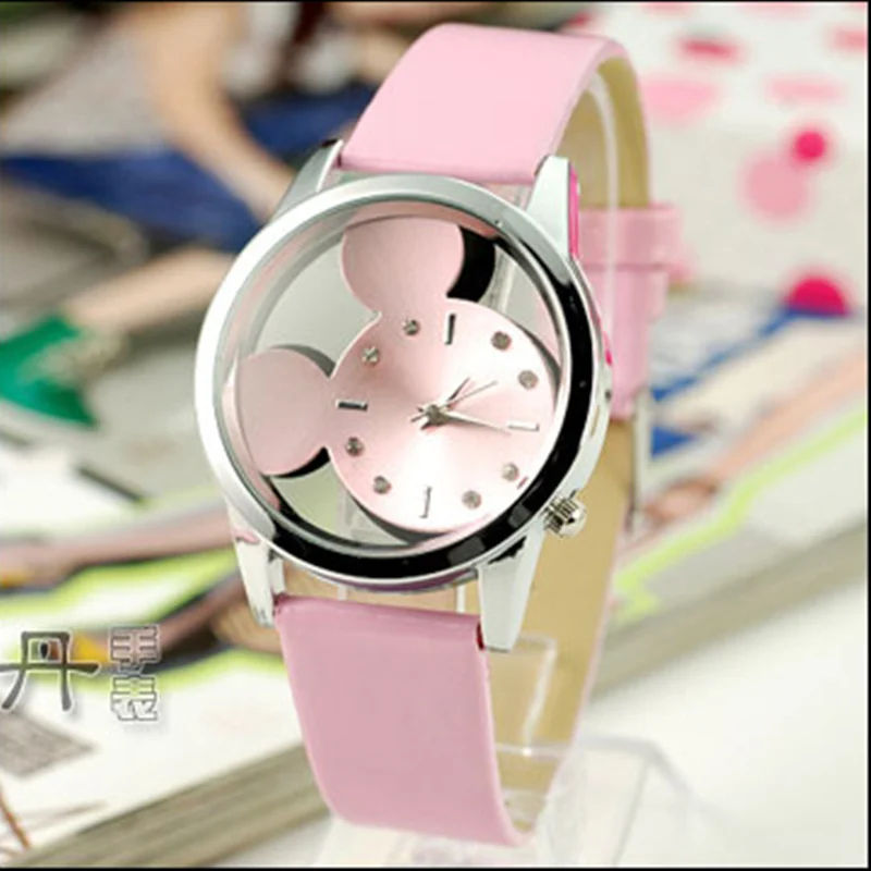 zegarki meskie Fashion Brand Mickey Watches New Transparent hollow Women quartz watch Leather ladies dress watch reloj mujer reloj mujer women s watches luxury brand bear fashion quartz watch high quality stainless steel casual wristwatch zegarki meskie
