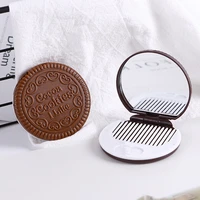 biscuit shape pocket makeup mirror handheld travel makeup mirror with comb compact folding cosmetic mirror light dark coffee