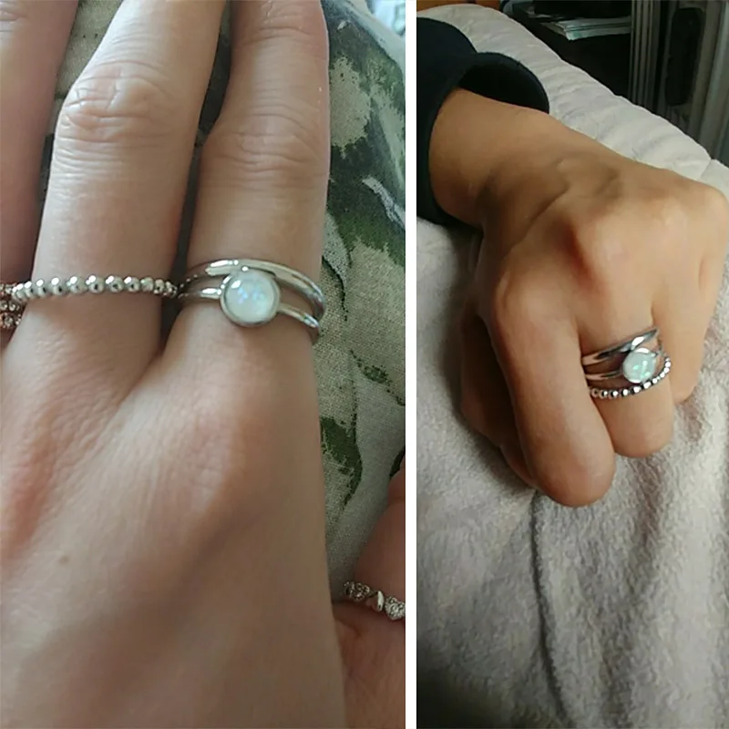 

USTAR 3pcs/set Simple Opal Rings set for Women new Jewelry silver color Finger Knuckle Engagement Rings Female Anel