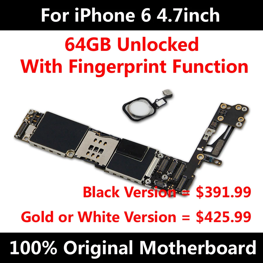 Фабрика разблокированная материнская плата для iPhone 6 4,7 дюйма 64GB версия оригинальная материнская плата с сенсорным ID IOS установлен