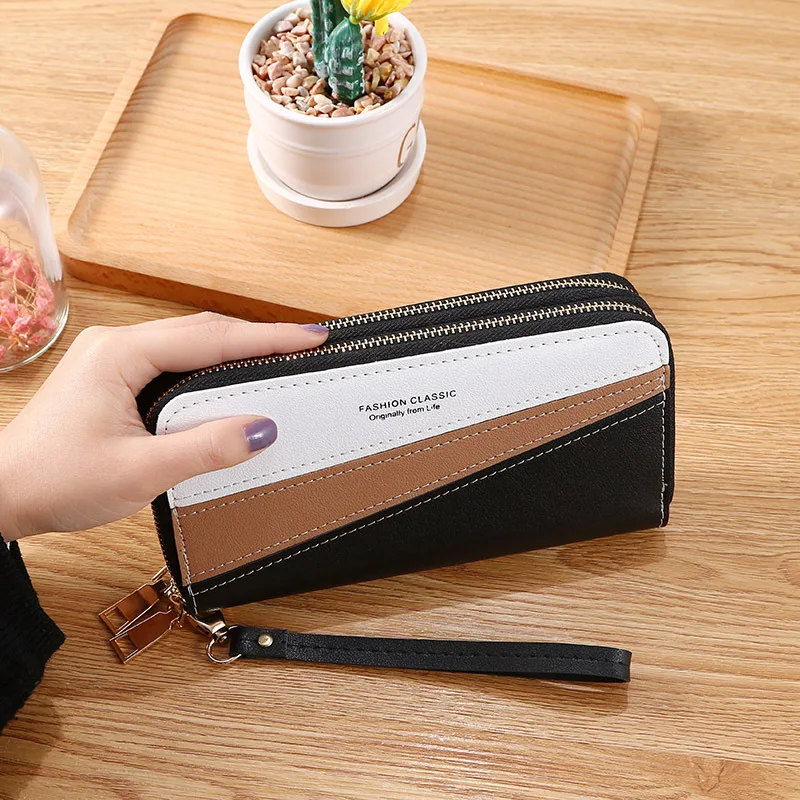 

Женский большой кошелек, новинка 2021, модный длинный кошелек с двойной молнией и отделением для монет, плотный женский клатч с застежкой и от...