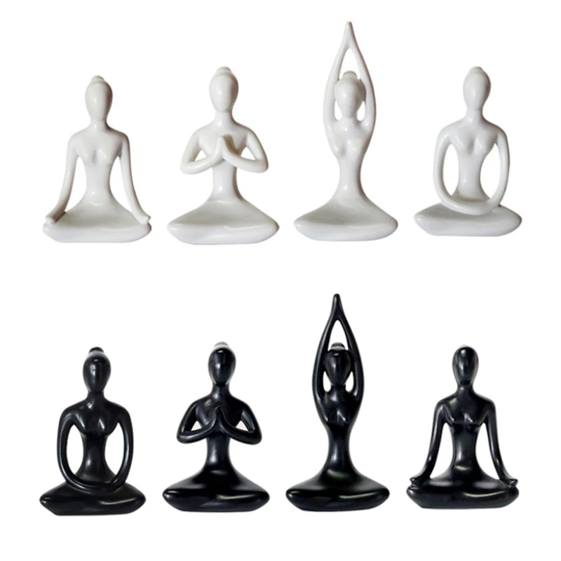 

Черно-белый полимерный ангел, Йога, Женский декор, статуэтка, настольное украшение, поделки, украшения, статуэтки