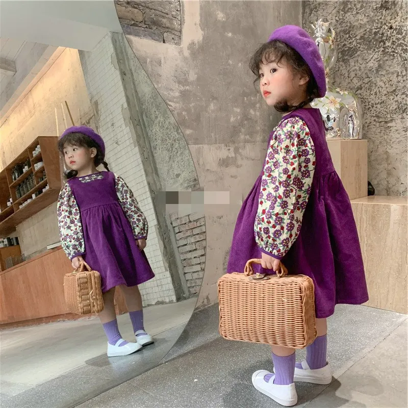

New Corduroy Children Spring Summer Round Neck Dress Baby Girls Dresses Trendy Kids Ruffle Special Occasion High Quality