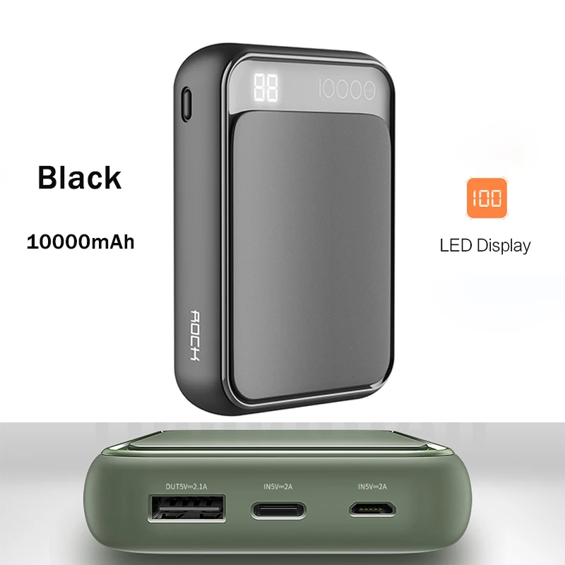P63 Black Рок Led mi ni Мощность Bank 10000 mAh Портативный внешний Батарея тонкий повербанк для iPhone X 8 7 6 samsung S8 S9 Xiaomi mi Мощность банк - Цвет: P63 Black