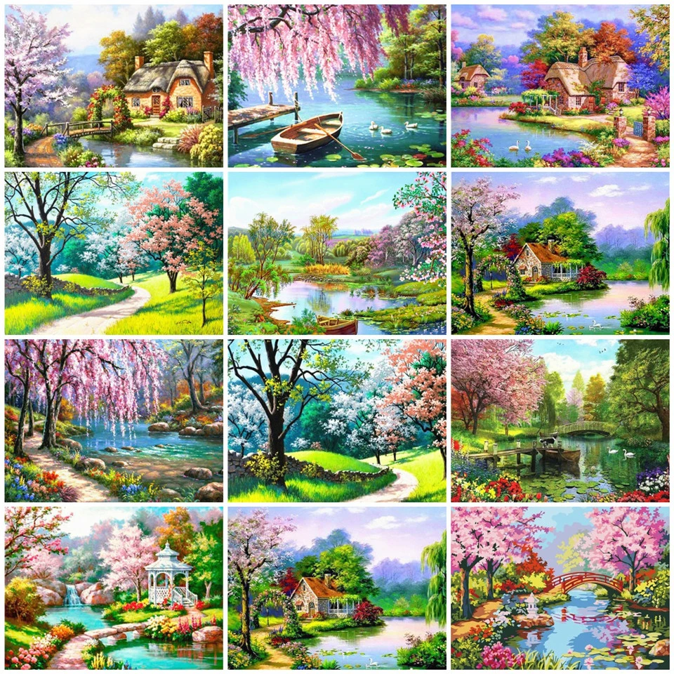

AZQSD Painting By Numbers Nature Coloring By Numbers Scenery Hand Paint Kit Canvas DIY Unframed Arcylic Oil Painting Home Decor