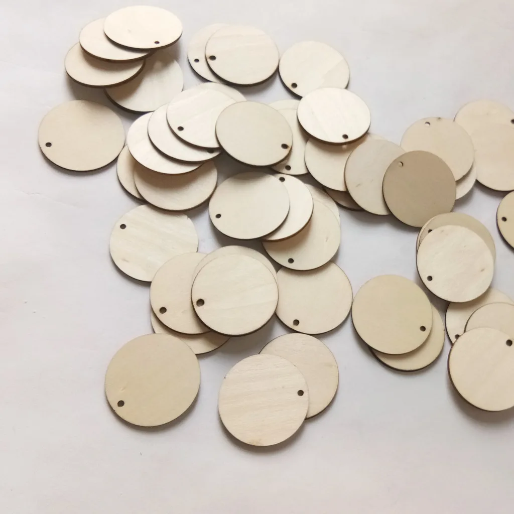 20pcs Unfinished Wood Circles Round Wooded Cutouts Slices Wooden Discs with Holes for Christmas Home Decoration DIY Crafts |