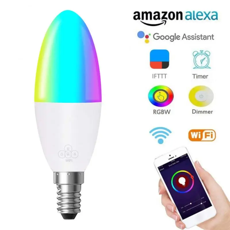 

WiFi Smart Light Bulb E14/E26/E27/B22 LED Lamp Work With Alexa/Google Home RGB+White Dimmable Timer Function Bulb Smart Life App