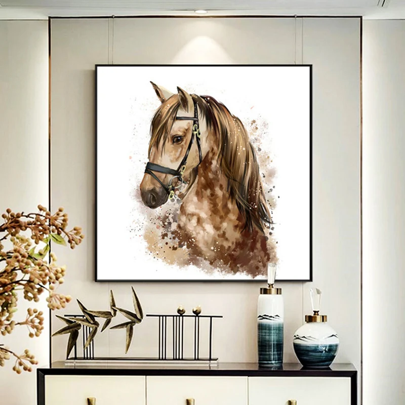 

Modern Brown Horse Home Decoration Wall Art Large Canvas Wall Pictures Animal Oil Painting Living Room Home Decor