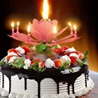 Романтическая музыкальная свеча, цветок лотоса, Свеча для украшения торта, подарок для детей, Свадебная вечеринка