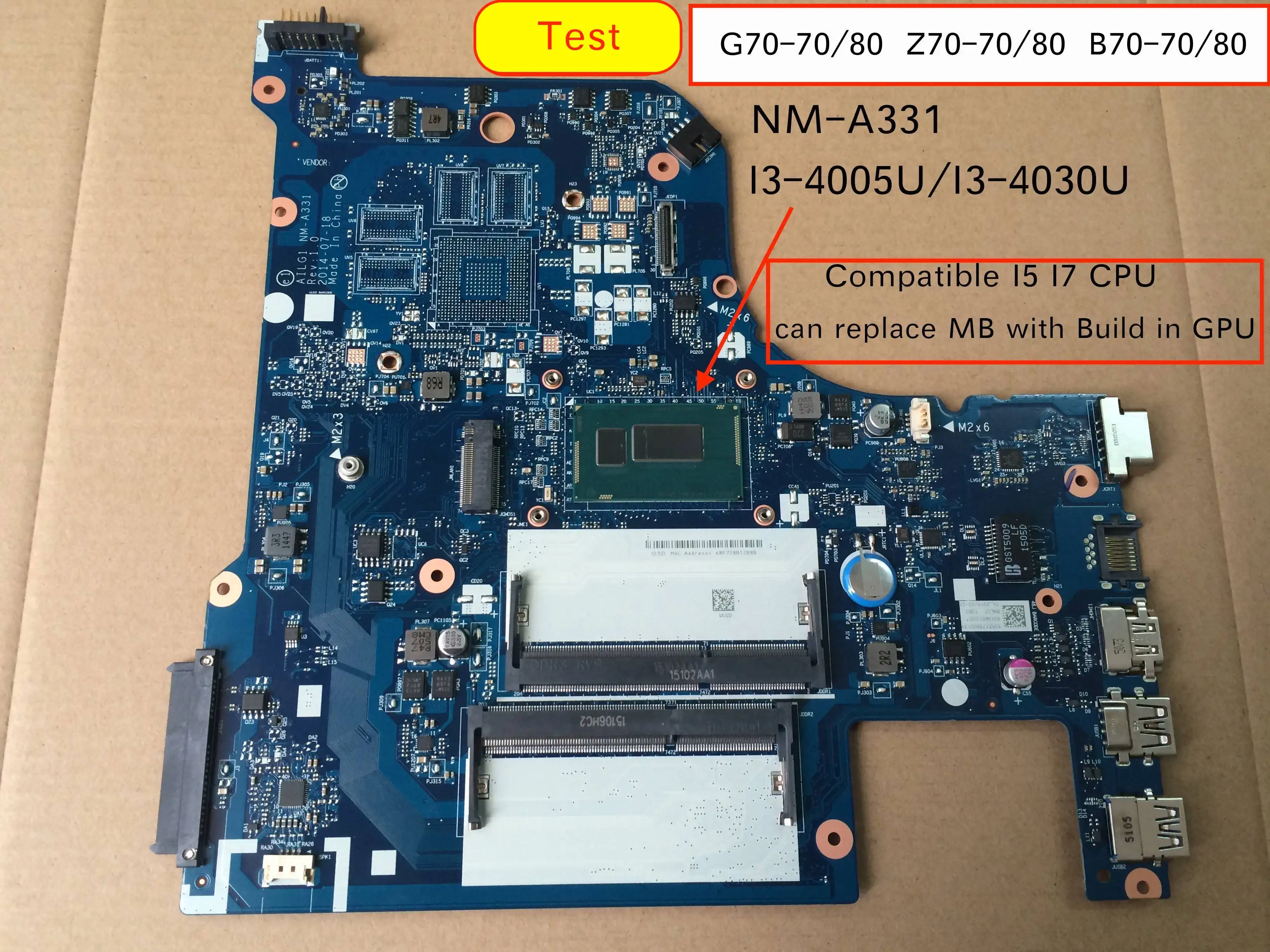 Материнская плата AILG для ноутбука Lenovo с процессором CPU G70-70 G70-80 | Компьютеры и офис