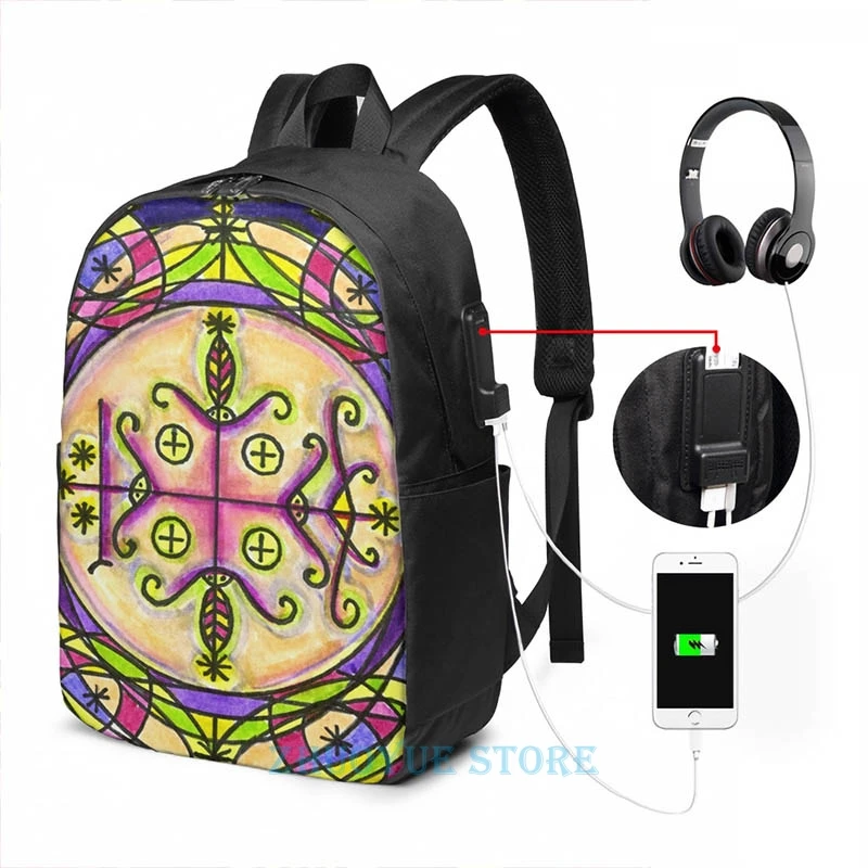 Мужской школьный рюкзак с графическим принтом Papa Legba Veve Gatekeeper Voodoo Magic USB