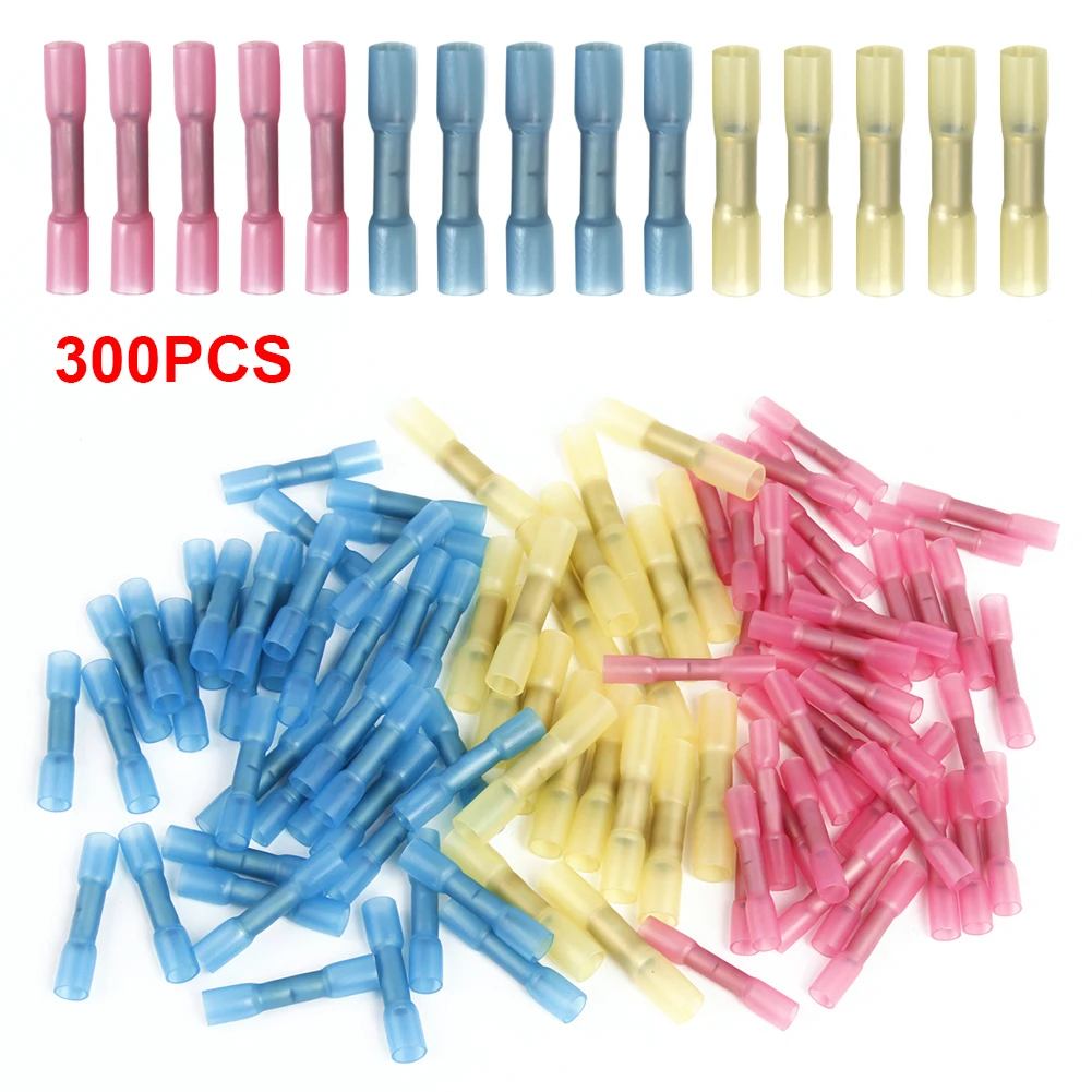 

300 PCS Heat Shrink Butt Connector Flame Retardant Insulated Crimping Electric Wire Connectors Splice Terminal Assortment Tube