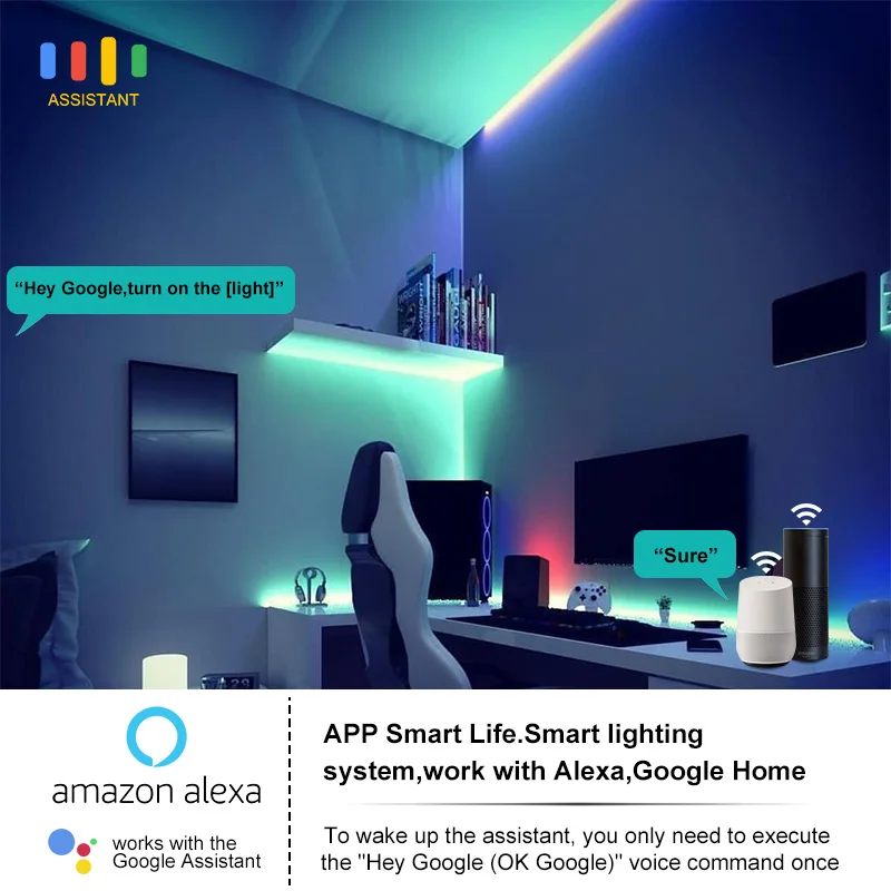 Гибкая светодиодная лента с Wi-Fi управлением 5050 RGB совместимая alexa Bluetooth неоновая